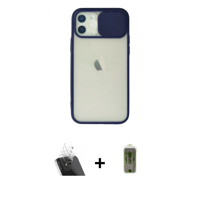 MARSİLYAN™- iPhone 12 Kılıf Vadi Çizgi - Siyah Joko Magic 5D Hayalet Cam + Kamera Lens Koruma Cam - SF