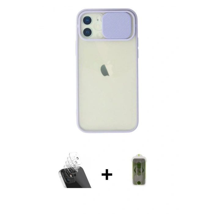 MARSİLYAN™- iPhone 12 Kılıf Vadi Çizgi - Siyah Joko Magic 5D Hayalet Cam + Kamera Lens Koruma Cam - SF