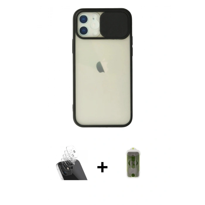 MARSİLYAN™- iPhone 12 Kılıf Vadi Çizgi - Siyah Joko Magic 5D Hayalet Cam + Kamera Lens Koruma Cam - SF