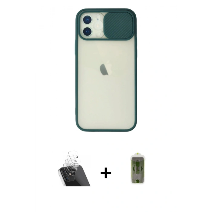 MARSİLYAN™- iPhone 12 Kılıf Vadi Çizgi - Siyah Joko Magic 5D Hayalet Cam + Kamera Lens Koruma Cam - SF