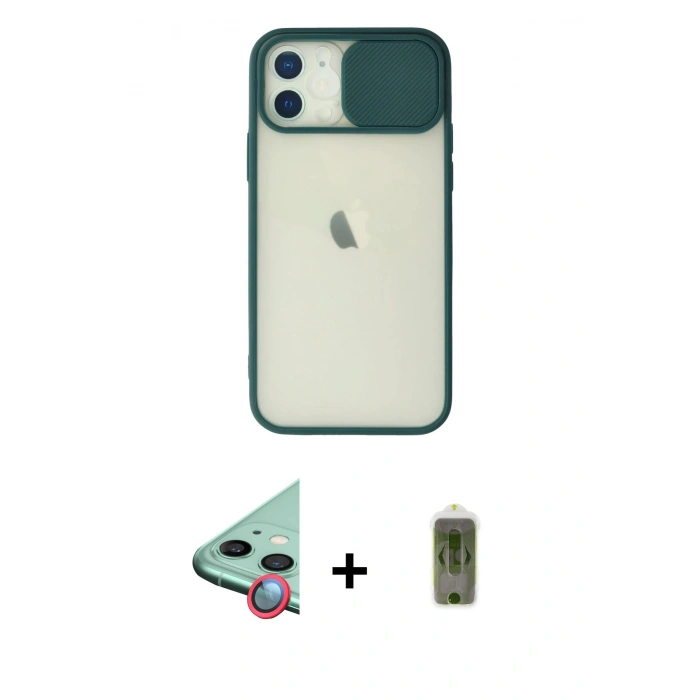 MARSİLYAN™- iPhone 12 Kılıf Vadi Çizgi - Siyah Joko Magic 5D Hayalet Cam + Raze Metal Kamera Lens - KI
