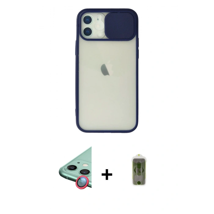 MARSİLYAN™- iPhone 12 Kılıf Vadi Çizgi - Siyah Joko Magic 5D Hayalet Cam + Raze Metal Kamera Lens - KI