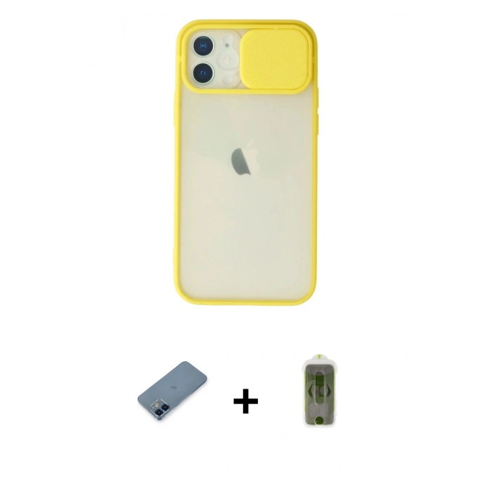 MARSİLYAN™- iPhone 12 Kılıf Vadi Çizgi - Siyah Joko Magic 5D Hayalet Cam + Metal Kamera Lens Koruma Cam - MI