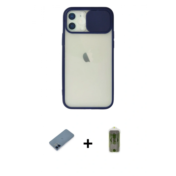 MARSİLYAN™- iPhone 12 Kılıf Vadi Çizgi - Siyah Joko Magic 5D Hayalet Cam + Metal Kamera Lens Koruma Cam - MI