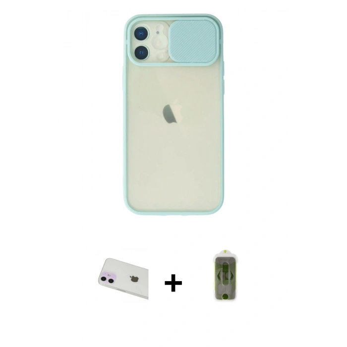 MARSİLYAN™- iPhone 12 Kılıf Vadi Çizgi - Siyah Joko Magic 5D Hayalet Cam + Mor Rainbow Kamera Lens Koruma Cam