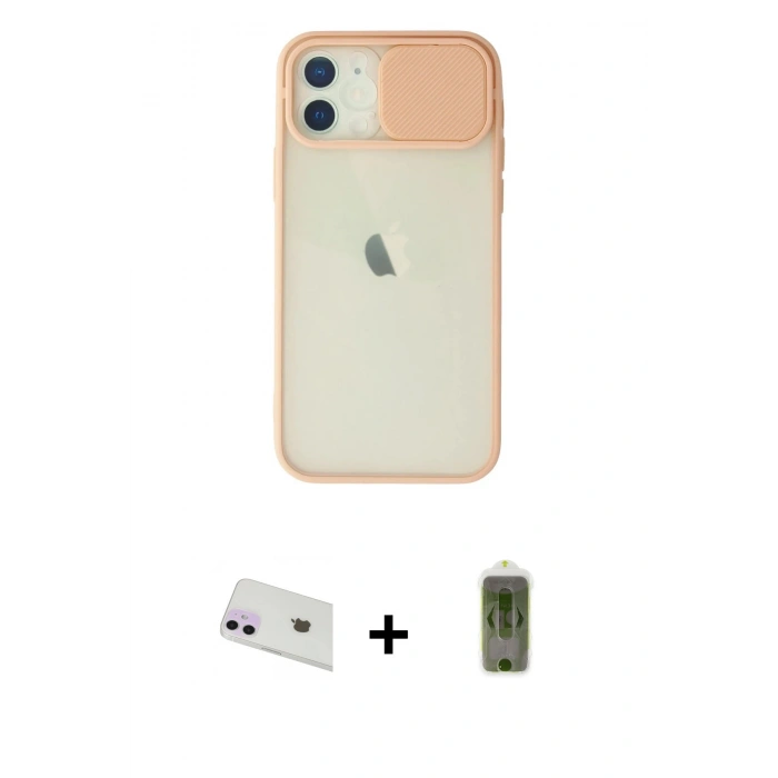 MARSİLYAN™- iPhone 12 Kılıf Vadi Çizgi - Siyah Joko Magic 5D Hayalet Cam + Mor Rainbow Kamera Lens Koruma Cam