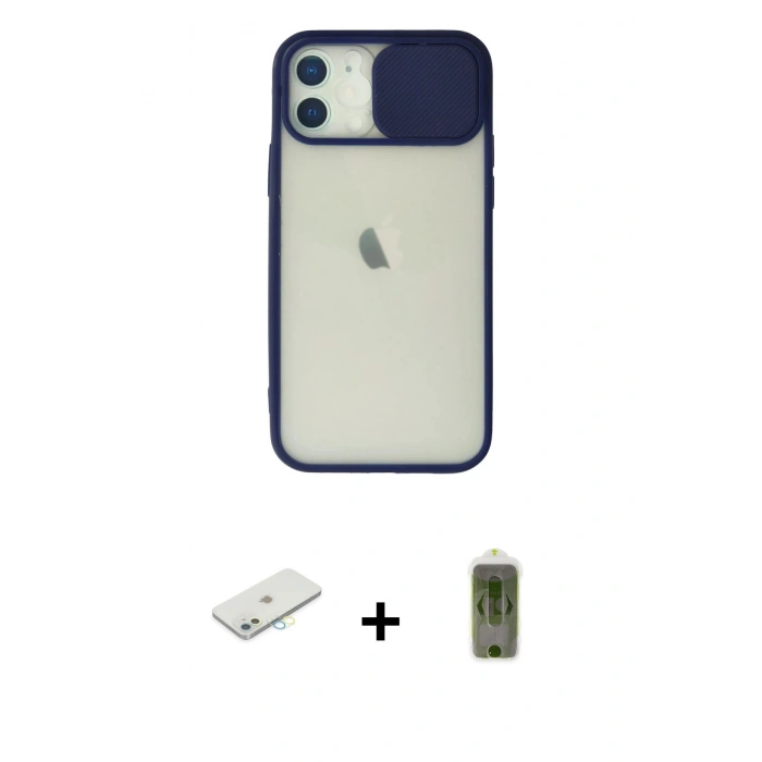 MARSİLYAN™- iPhone 12 Kılıf Vadi Çizgi - Siyah Joko Magic 5D Hayalet Cam + Renkli Kamera Lens Koruma Cam - SI