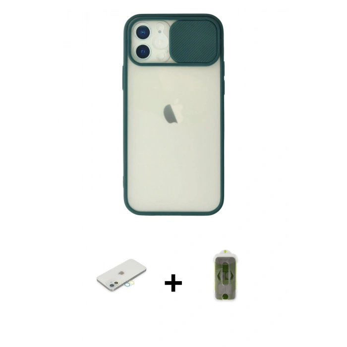 MARSİLYAN™- iPhone 12 Kılıf Vadi Çizgi - Siyah Joko Magic 5D Hayalet Cam + Renkli Kamera Lens Koruma Cam - SI