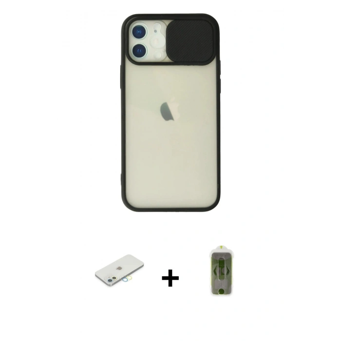 MARSİLYAN™- iPhone 12 Kılıf Vadi Çizgi - Siyah Joko Magic 5D Hayalet Cam + Renkli Kamera Lens Koruma Cam - SI