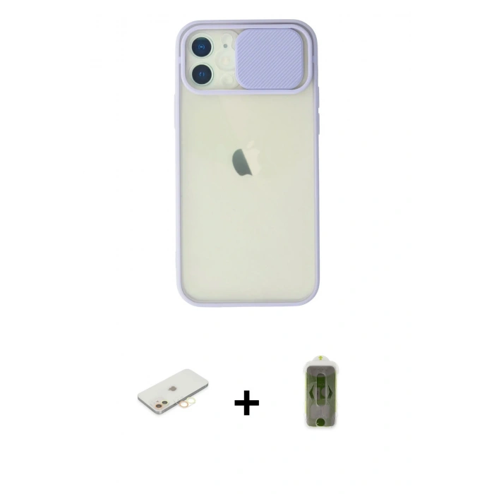 MARSİLYAN™- iPhone 12 Kılıf Vadi Çizgi - Siyah Joko Magic 5D Hayalet Cam + Renkli Kamera Lens Koruma Cam - SI