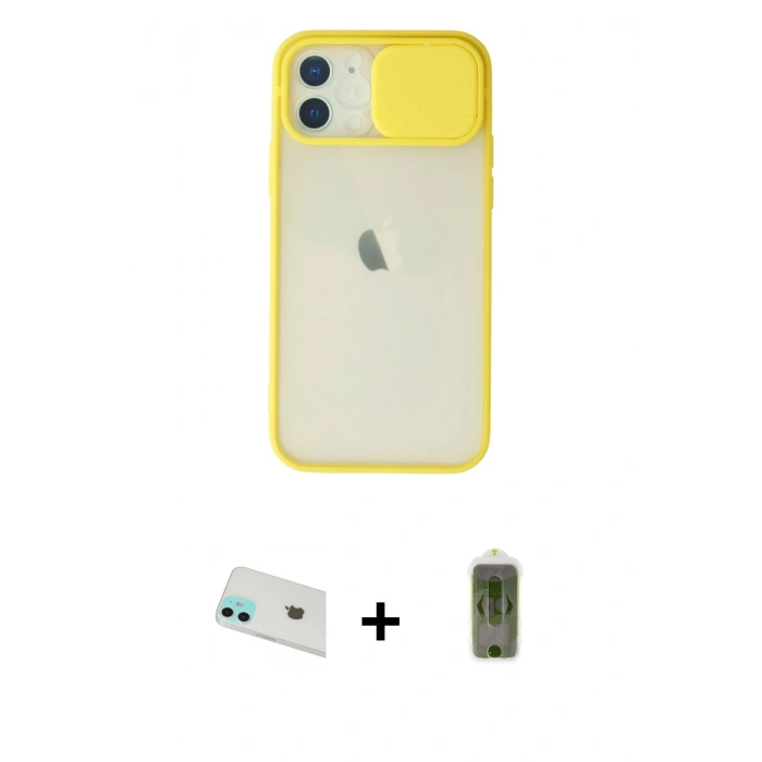 MARSİLYAN™- iPhone 12 Kılıf Vadi Çizgi - Siyah Joko Magic 5D Hayalet Cam + Rainbow Kamera Lens Koruma Cam - YL
