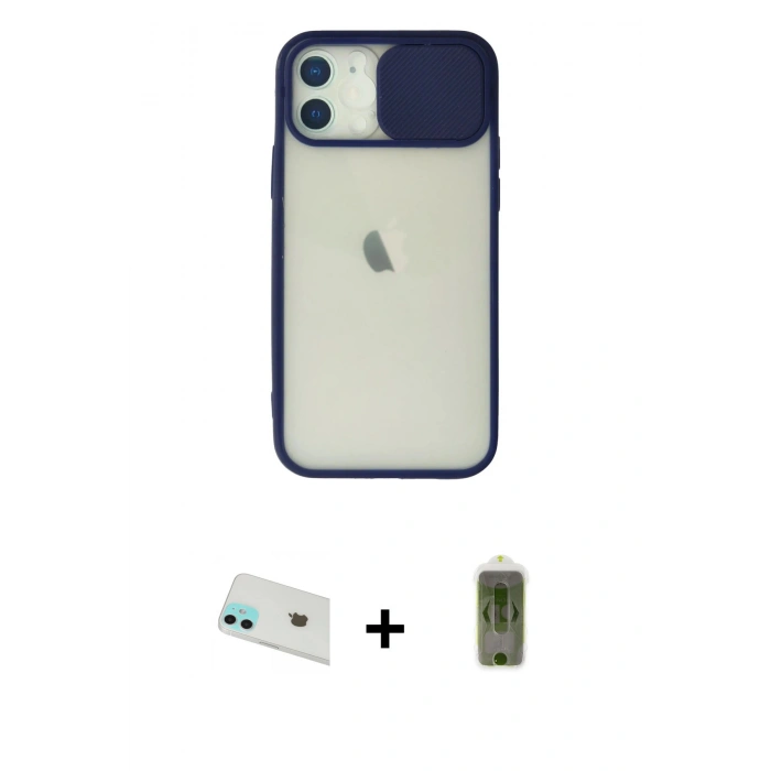 MARSİLYAN™- iPhone 12 Kılıf Vadi Çizgi - Siyah Joko Magic 5D Hayalet Cam + Rainbow Kamera Lens Koruma Cam - YL