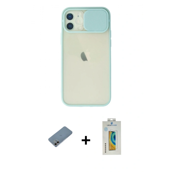 MARSİLYAN™- iPhone 12 Kılıf Vadi Çizgi - Siyah Polymer Nano Ekran Koruyucu + Shine Kamera Lens Koruma Cam - GI
