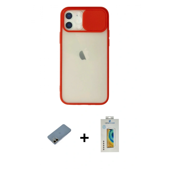 MARSİLYAN™- iPhone 12 Kılıf Vadi Çizgi - Siyah Polymer Nano Ekran Koruyucu + Shine Kamera Lens Koruma Cam - GD