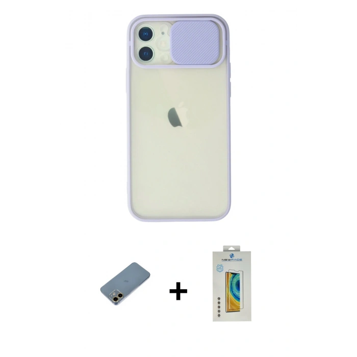 MARSİLYAN™- iPhone 12 Kılıf Vadi Çizgi - Siyah Polymer Nano Ekran Koruyucu + Shine Kamera Lens Koruma Cam - GD