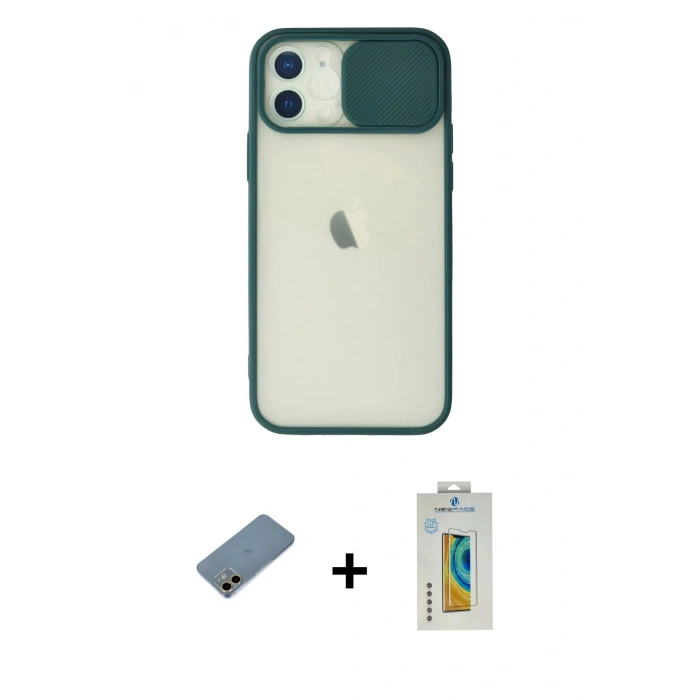 MARSİLYAN™- iPhone 12 Kılıf Vadi Çizgi - Siyah Polymer Nano Ekran Koruyucu + Shine Kamera Lens Koruma Cam - GD