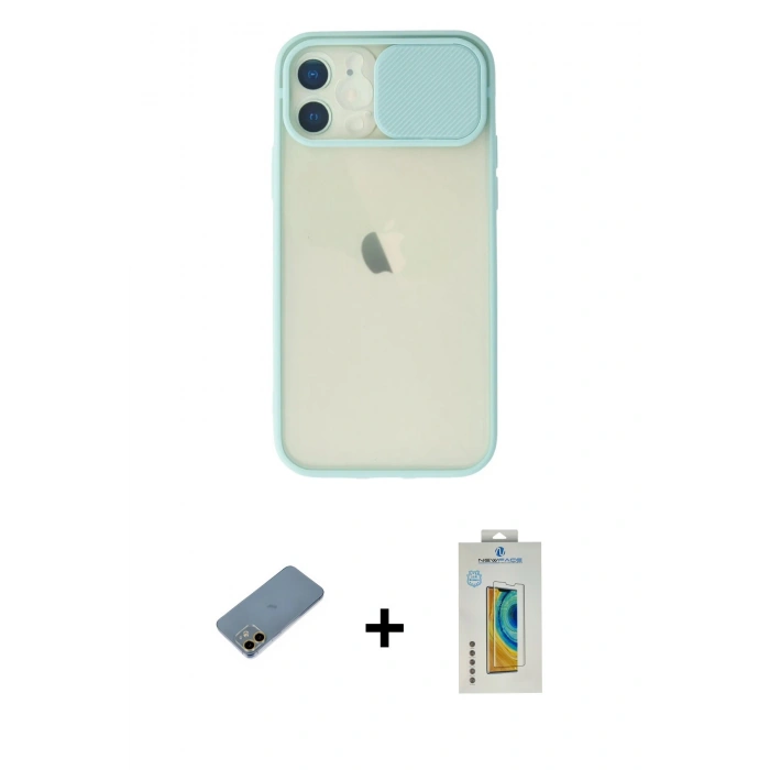 MARSİLYAN™- iPhone 12 Kılıf Vadi Çizgi - Siyah Polymer Nano Ekran Koruyucu + Shine Kamera Lens Koruma Cam - GD