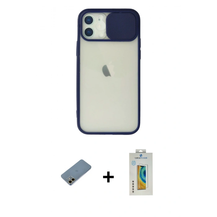 MARSİLYAN™- iPhone 12 Kılıf Vadi Çizgi - Siyah Polymer Nano Ekran Koruyucu + Shine Kamera Lens Koruma Cam - GD