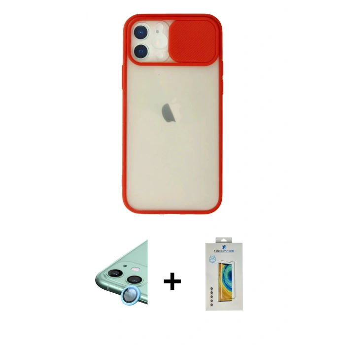 MARSİLYAN™- iPhone 12 Kılıf Vadi Çizgi - Siyah Polymer Nano Ekran Koruyucu + Raze Metal Kamera Lens - MI