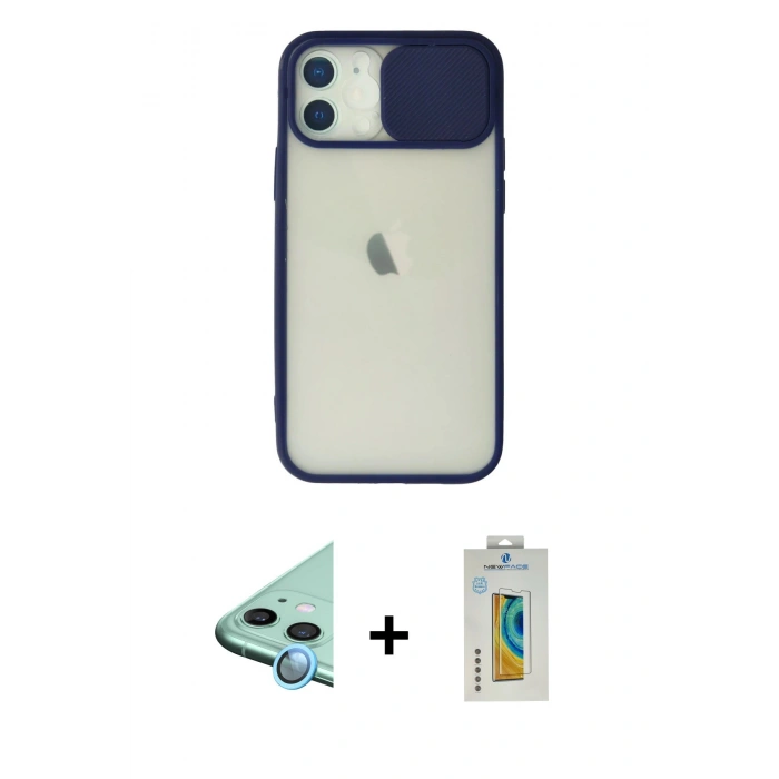 MARSİLYAN™- iPhone 12 Kılıf Vadi Çizgi - Siyah Polymer Nano Ekran Koruyucu + Raze Metal Kamera Lens - MI