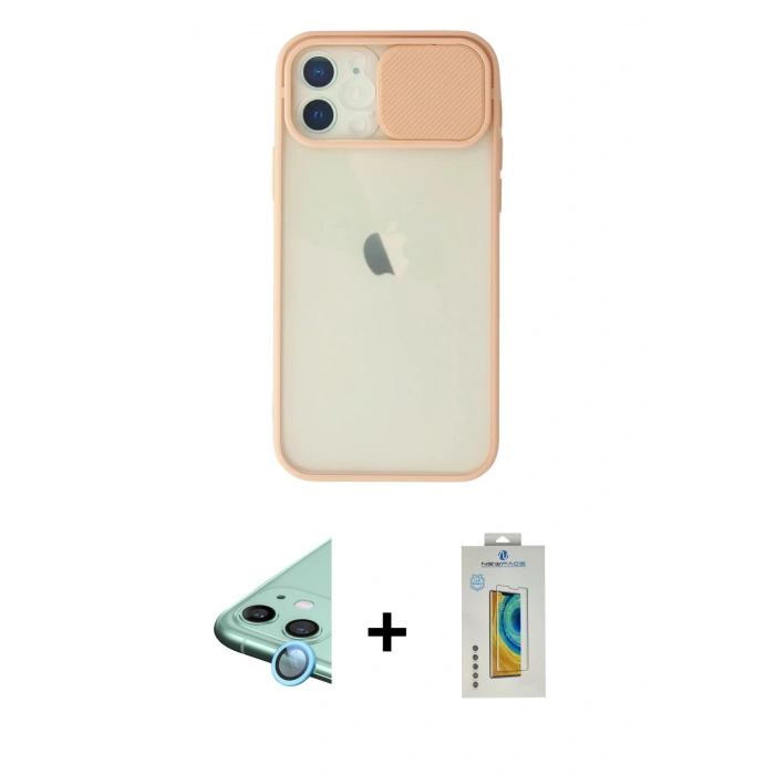 MARSİLYAN™- iPhone 12 Kılıf Vadi Çizgi - Siyah Polymer Nano Ekran Koruyucu + Raze Metal Kamera Lens - MI