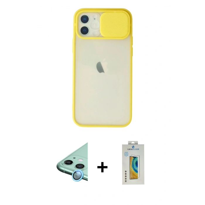 MARSİLYAN™- iPhone 12 Kılıf Vadi Çizgi - Siyah Polymer Nano Ekran Koruyucu + Raze Metal Kamera Lens - MI