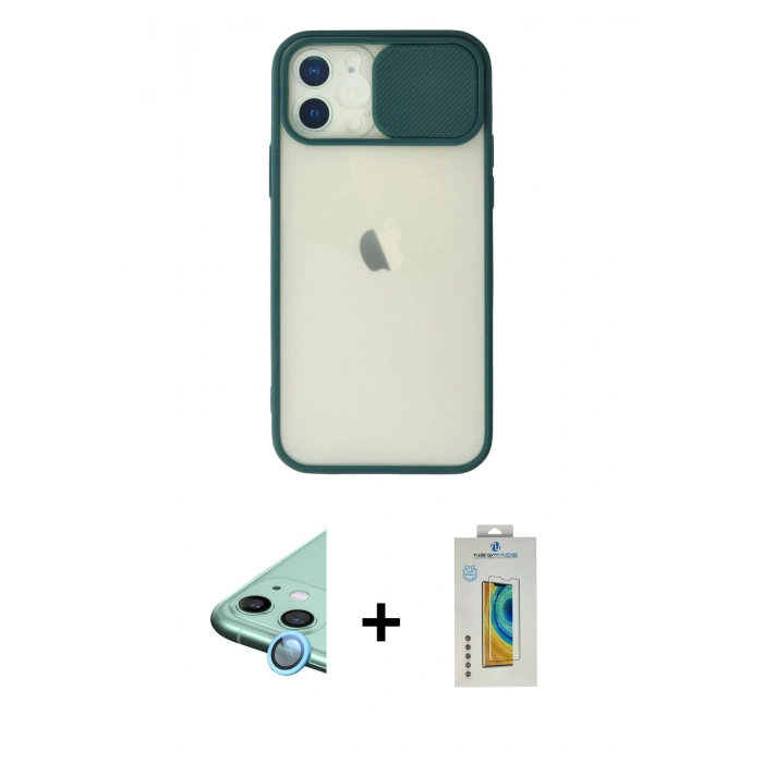 MARSİLYAN™- iPhone 12 Kılıf Vadi Çizgi - Siyah Polymer Nano Ekran Koruyucu + Raze Metal Kamera Lens - MI