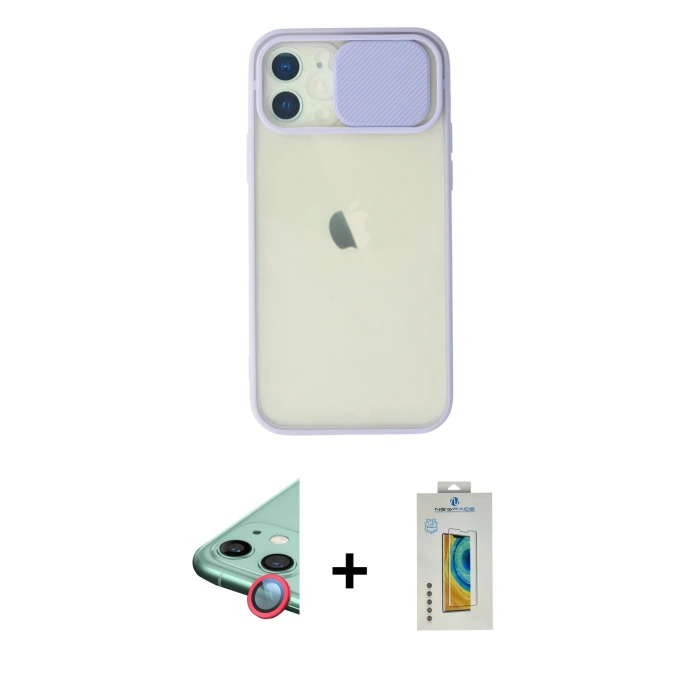 MARSİLYAN™- iPhone 12 Kılıf Vadi Çizgi - Siyah Polymer Nano Ekran Koruyucu + Raze Metal Kamera Lens - KI