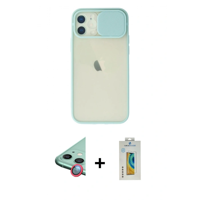 MARSİLYAN™- iPhone 12 Kılıf Vadi Çizgi - Siyah Polymer Nano Ekran Koruyucu + Raze Metal Kamera Lens - KI
