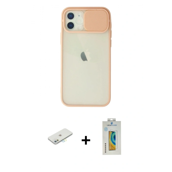 MARSİLYAN™- iPhone 12 Kılıf Vadi Çizgi - Siyah Polymer Nano Ekran Koruyucu + Renkli Kamera Lens Koruma Cam - SI