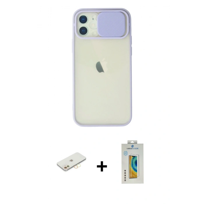 MARSİLYAN™- iPhone 12 Kılıf Vadi Çizgi - Siyah Polymer Nano Ekran Koruyucu + Renkli Kamera Lens Koruma Cam - SI