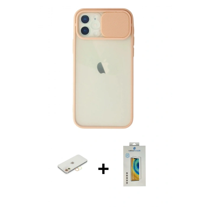 MARSİLYAN™- iPhone 12 Kılıf Vadi Çizgi - Siyah Polymer Nano Ekran Koruyucu + Renkli Kamera Lens Koruma Cam - SI
