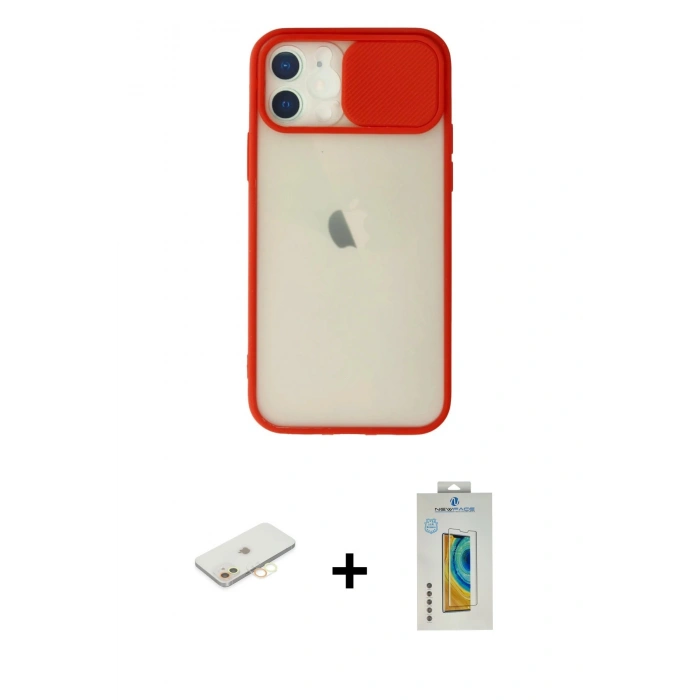 MARSİLYAN™- iPhone 12 Kılıf Vadi Çizgi - Siyah Polymer Nano Ekran Koruyucu + Renkli Kamera Lens Koruma Cam - SI