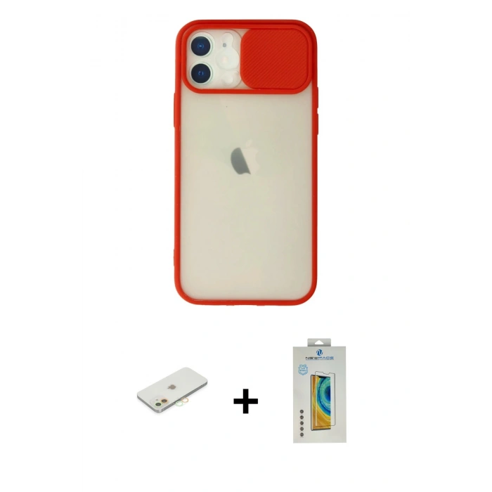 MARSİLYAN™- iPhone 12 Kılıf Vadi Çizgi - Siyah Polymer Nano Ekran Koruyucu + Renkli Kamera Lens Koruma Cam - TU
