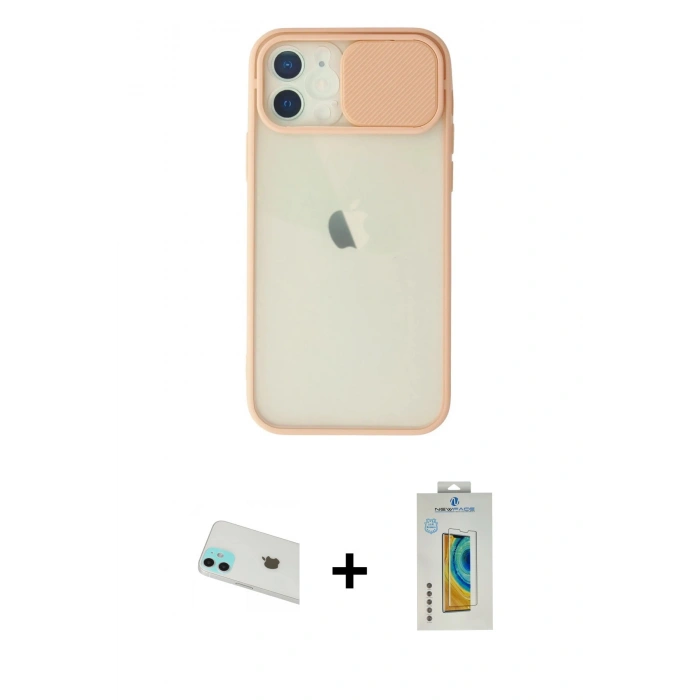 MARSİLYAN™- iPhone 12 Kılıf Vadi Çizgi - Siyah Polymer Nano Ekran Koruyucu + Yeşil Rainbow Kamera Lens Koruma Cam