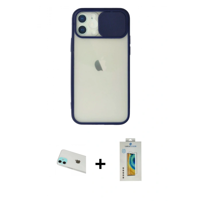 MARSİLYAN™- iPhone 12 Kılıf Vadi Çizgi - Siyah Polymer Nano Ekran Koruyucu + Yeşil Rainbow Kamera Lens Koruma Cam