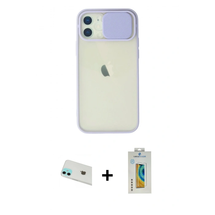 MARSİLYAN™- iPhone 12 Kılıf Vadi Çizgi - Siyah Polymer Nano Ekran Koruyucu + Yeşil Rainbow Kamera Lens Koruma Cam