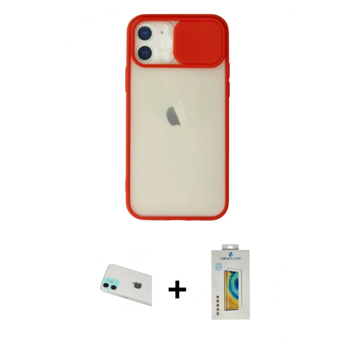 MARSİLYAN™- iPhone 12 Kılıf Vadi Çizgi - Siyah Polymer Nano Ekran Koruyucu + Yeşil Rainbow Kamera Lens Koruma Cam