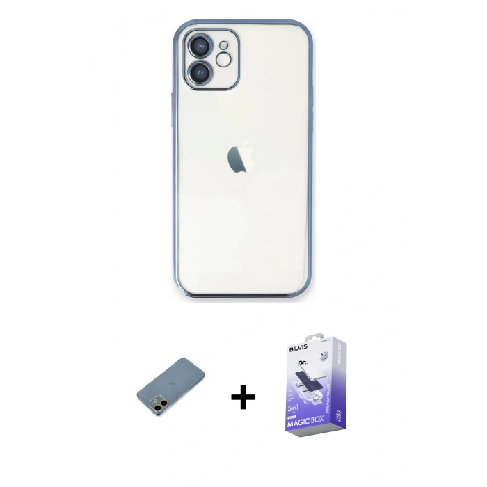 MARSİLYAN™- iPhone 12 Kılıf Vadi Minimal - Siyah Bilvis 5in1 5D Magic Hayalet Cam Ekran Koruyucu + Shine Kamera Lens Koruma Cam - GD