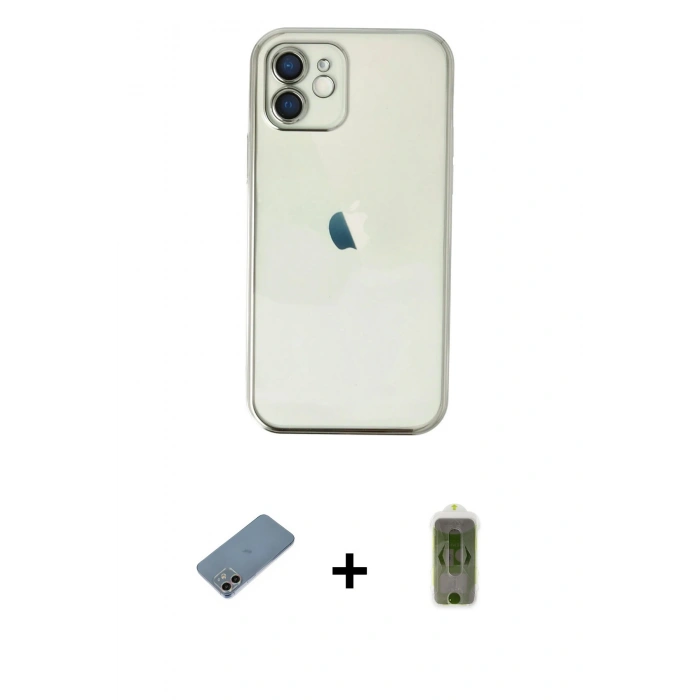 MARSİLYAN™- iPhone 12 Kılıf Vadi Minimal - Siyah Joko Magic 5D Hayalet Cam + Shine Kamera Lens Koruma Cam - GI