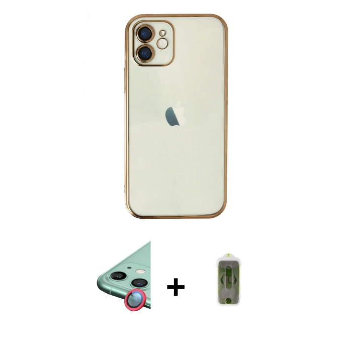 MARSİLYAN™- iPhone 12 Kılıf Vadi Minimal - Siyah Joko Magic 5D Hayalet Cam + Raze Metal Kamera Lens - KI