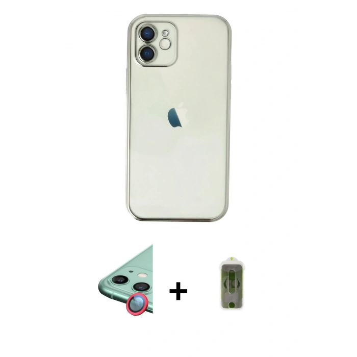 MARSİLYAN™- iPhone 12 Kılıf Vadi Minimal - Siyah Joko Magic 5D Hayalet Cam + Raze Metal Kamera Lens - KI