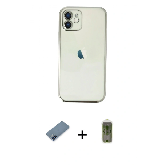 MARSİLYAN™- iPhone 12 Kılıf Vadi Minimal - Siyah Joko Magic 5D Hayalet Cam + Metal Kamera Lens Koruma Cam - MI