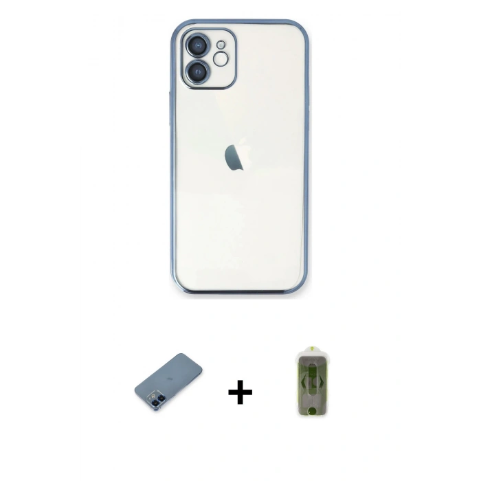 MARSİLYAN™- iPhone 12 Kılıf Vadi Minimal - Siyah Joko Magic 5D Hayalet Cam + Metal Kamera Lens Koruma Cam - MI