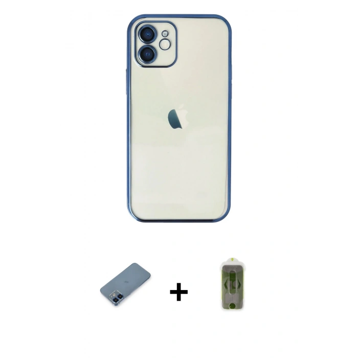 MARSİLYAN™- iPhone 12 Kılıf Vadi Minimal - Siyah Joko Magic 5D Hayalet Cam + Metal Kamera Lens Koruma Cam - MI