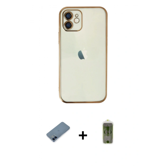 MARSİLYAN™- iPhone 12 Kılıf Vadi Minimal - Siyah Joko Magic 5D Hayalet Cam + Metal Kamera Lens Koruma Cam - MI