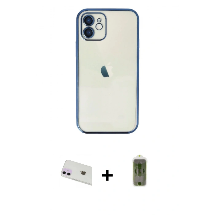 MARSİLYAN™- iPhone 12 Kılıf Vadi Minimal - Siyah Joko Magic 5D Hayalet Cam + Rainbow Kamera Lens Koruma Cam - MR