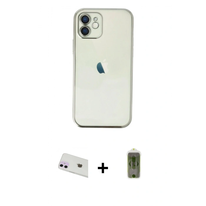 MARSİLYAN™- iPhone 12 Kılıf Vadi Minimal - Siyah Joko Magic 5D Hayalet Cam + Rainbow Kamera Lens Koruma Cam - MR