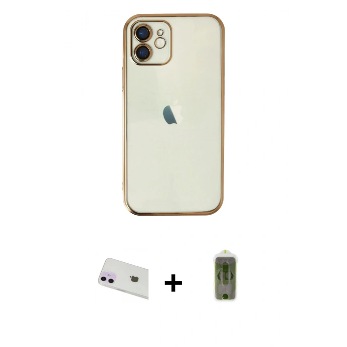 MARSİLYAN™- iPhone 12 Kılıf Vadi Minimal - Siyah Joko Magic 5D Hayalet Cam + Rainbow Kamera Lens Koruma Cam - MR