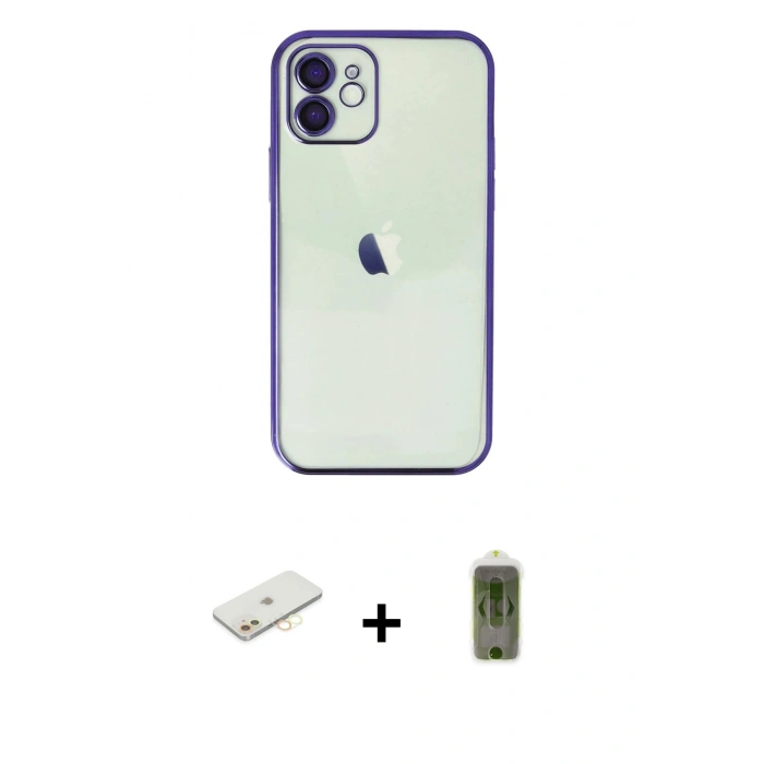 MARSİLYAN™- iPhone 12 Kılıf Vadi Minimal - Siyah Joko Magic 5D Hayalet Cam + Renkli Kamera Lens Koruma Cam - SI
